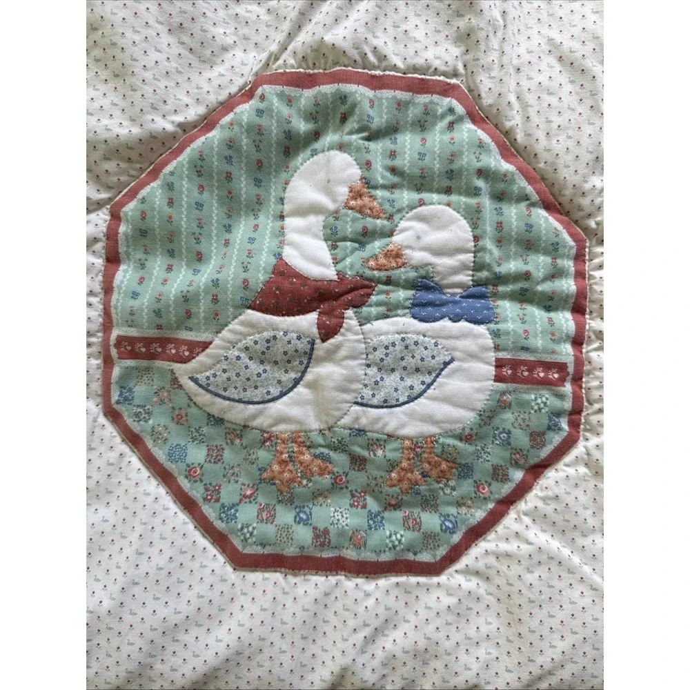 Cute Vintage Cottage Core Duck/Goose Handmade Baby Crib Quilt 50x33